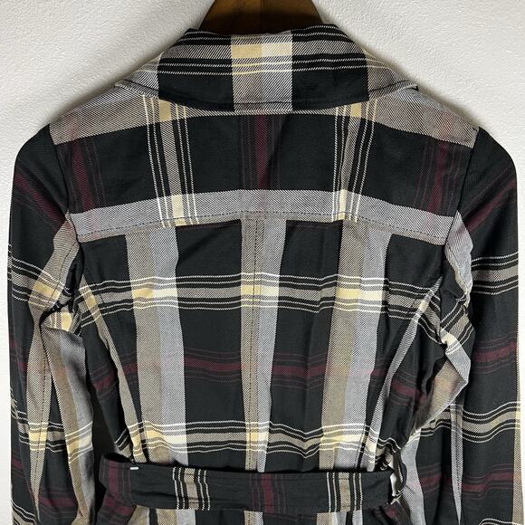 Tommy Hilfiger Flannel Plaid Belted Button-Down Cozy Plaid Jacket Trench Coat XS - Picture 11 of 13